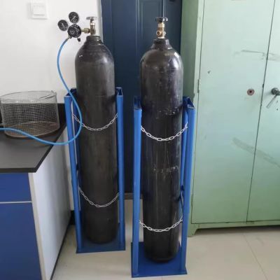 CHZDPP Steel Cylinder Tank Rack with Protective Chain & Fixing Screws, Floor Mount Cylinder Bracket, Gas Cylinder Fixed Shelf for Laboratory Factory(Blue (2 pcs),10.6inch/27cm)