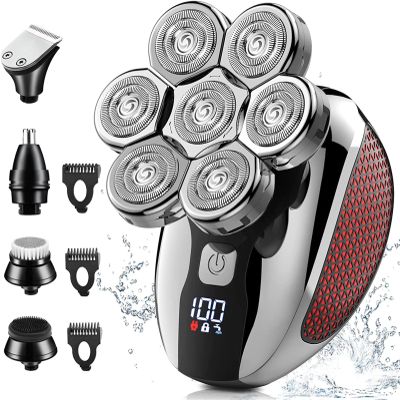 Head Shaver for Bald Men 7D, Bald Head Shavers for Men Wet&Dry,5-in-1 Electric Head Shaver for Men Head Razor Cordless Rechargeable Waterproof, Electric Razor for Men Rotary Shaver Grooming Kit