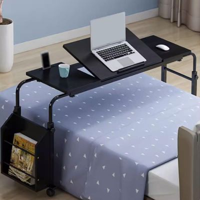 Overbed Table Height Adjustable Overbed Table with 6-Level Adjustable Tiltable Tabletop And Storage Box Carbon Steel Stand Desk for Bed with Casters(Black,190 * 40 * 90CM)