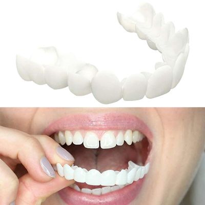 Dazzluxe 2 Pairs Instant Veneers Dentures, Top And Bottom Snap on Teeth Veneers Cosmetic False Teeth, Temporary Smile Clip in Veneers Teeth for Men Women with Bad Teeth