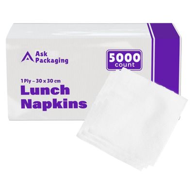 10 x 500 White Paper Napkins 30 x 30 cm | Strong & Absorbent 1-Ply Serviettes | Soft Disposable Napkins for Home, Parties & Catering