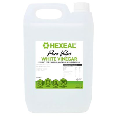 Hexeal Pure Value White Vinegar 5L 5L Bottle of Food Grade White Vinegar for Cooking, Cleaning, Pickling & Baking Cleans Surfaces & Deodorises & Removes Grime