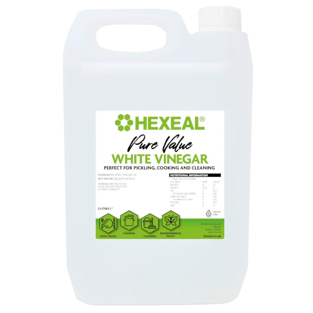 Hexeal Pure Value White Vinegar 5L 5L Bottle of Food Grade White Vinegar for Cooking, Cleaning, Pickling & Baking Cleans Surfaces & Deodorises & Removes Grime
