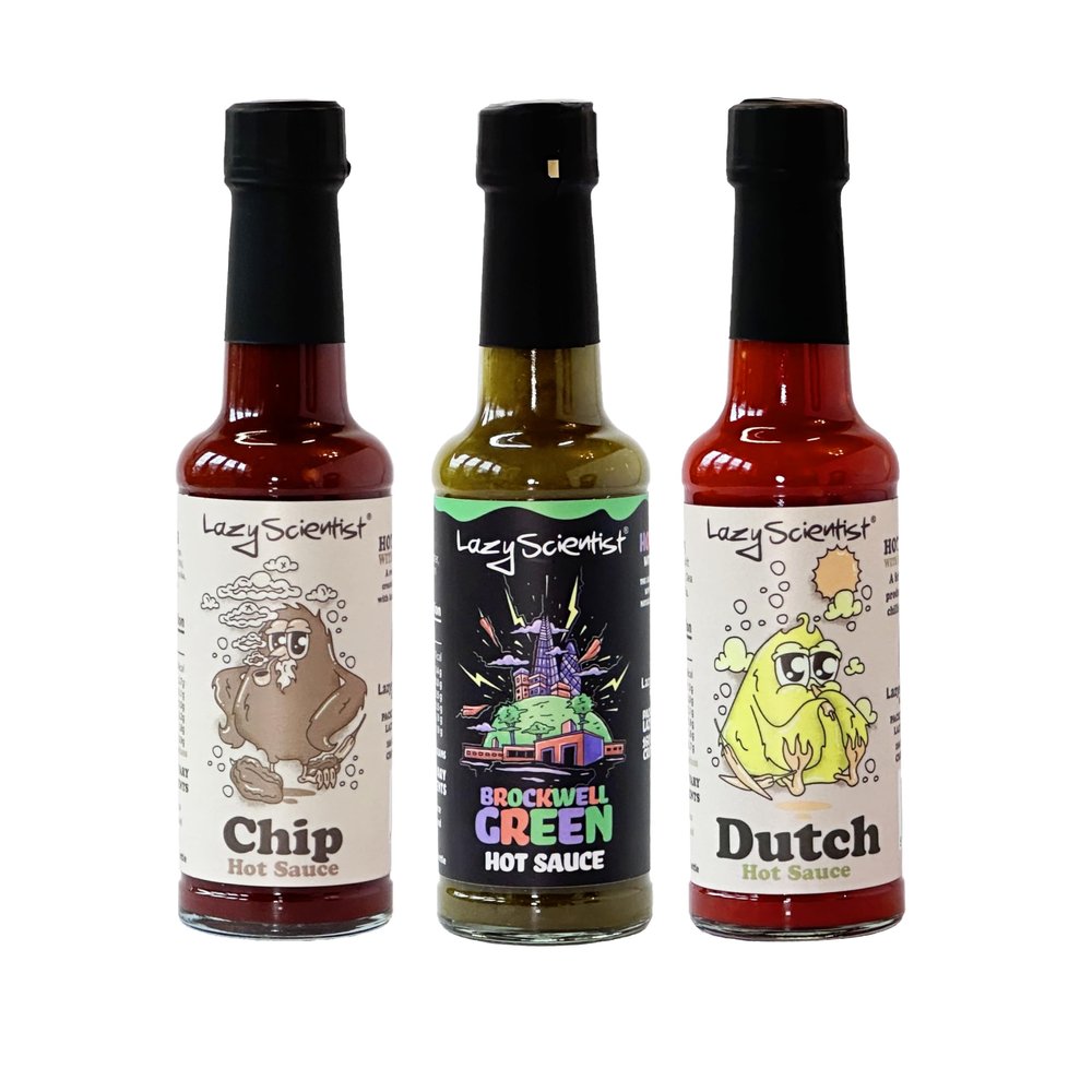 Lazy Scientist's Mild Ones Hot Sauce Bundle, 3 x 150ml - Chip, Brockwell Green, Dutch