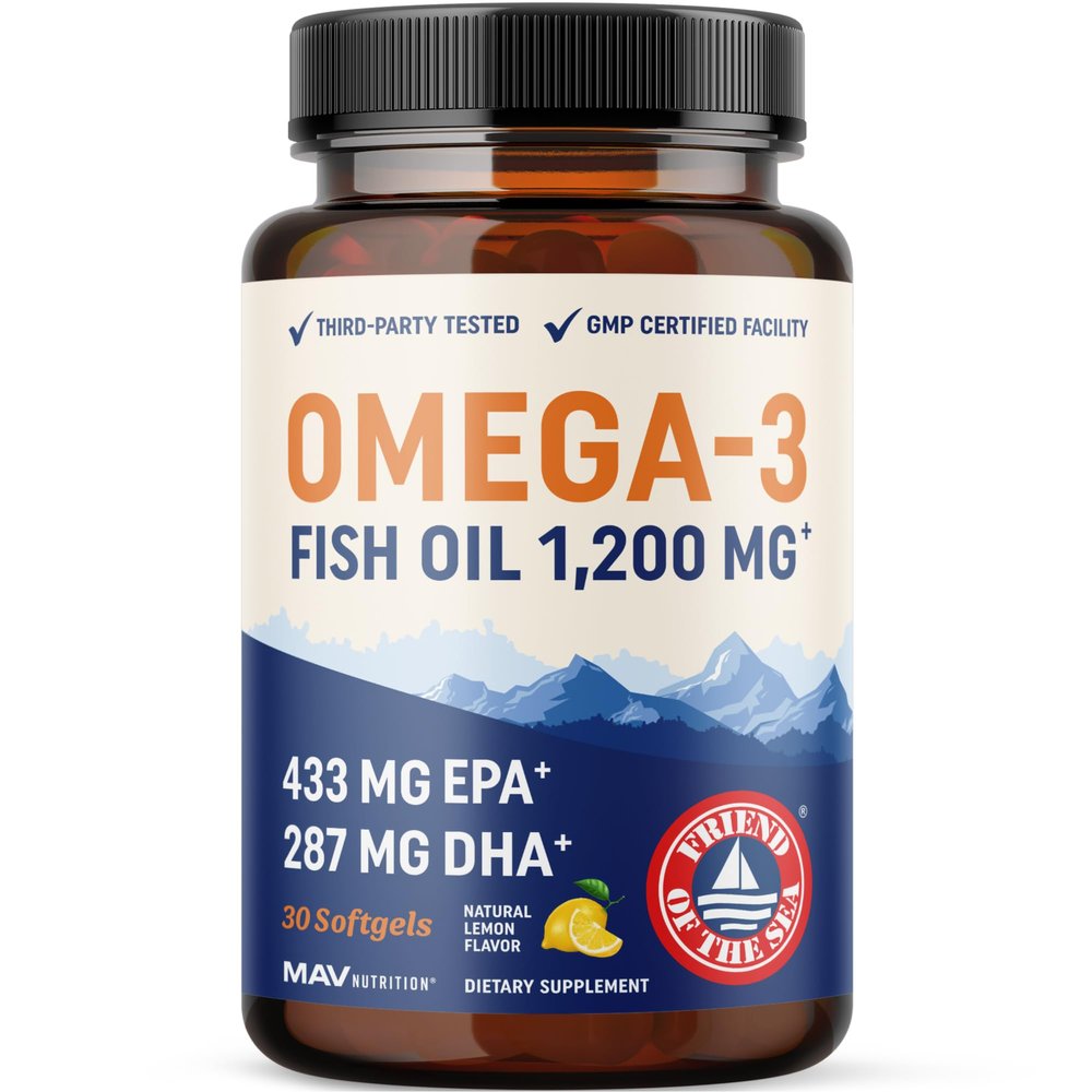 Triple Strength Omega 3 Fish Oil 1200 mg | EPA & DHA | Wild Caught, Sustainably Sourced Omega-3 Fatty Acids | Premium Burpless Fish Oil Supplements | Clean Label Certified, Third-Party Tested | 30 Ct