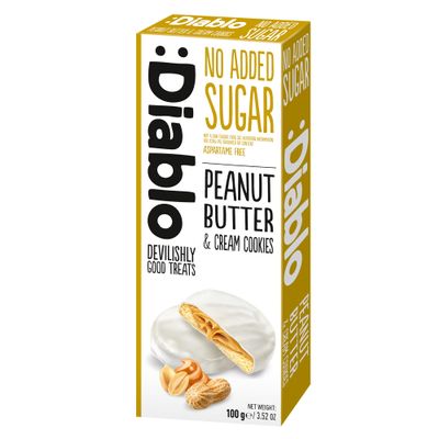 Diablo No Added Sugar Cookies, Peanut Butter and Cream Cookies  Delicious No Sugar Biscuits, Guilt-Free Snacks for Adults & Families, Sweet Treats Sweetened with Maltitol, 100g (Pack of 1)