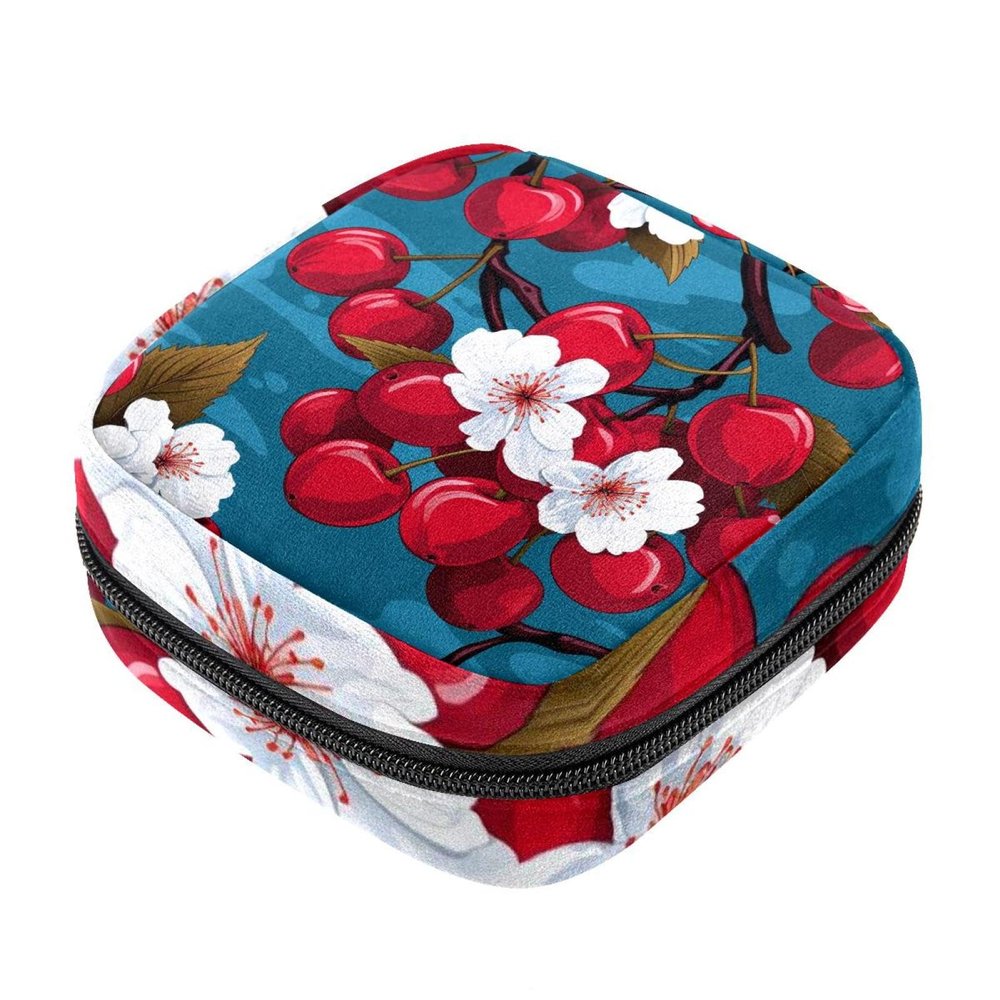 Period Kit Bag for Girls Women Ladies, Cherry-768 Sanitary Napkin Disposal Bags, Large Capacity Zipper Menstrual Pad Pouch