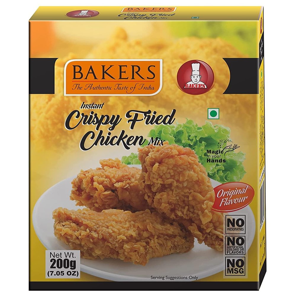 Bakers Instant Crispy Fried Chicken Mix, No Added Preservatives Or MSG, No Added Artificial Colors Or Flavours - 200g (Pack Of 1)