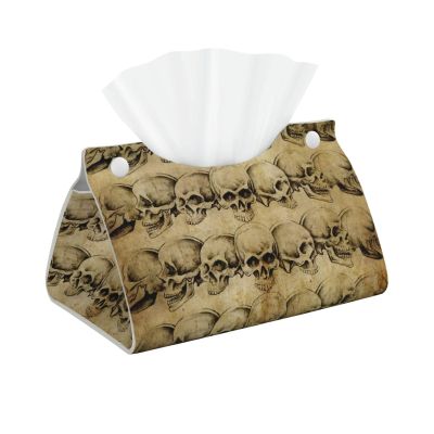Skulls Pattern Tissue Box Cover PVC Leather Facial Tissue Dispenser Box Holder for Dresser Bathroom Decorative
