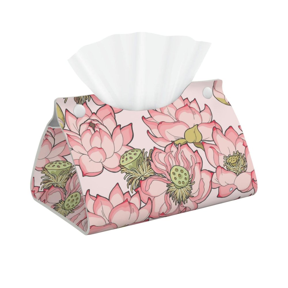 Pink Lotus Tissue Box Cover, Tissue Box Holder, Tissue Holders Decorative Organizer for Home Decor, Tabletop and Car