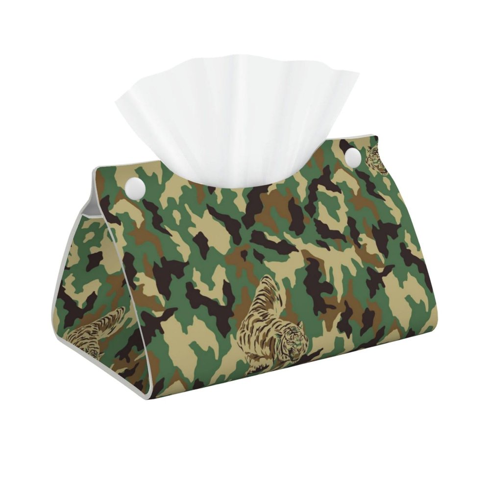 Tiger in Camouflage Pattern Tissue Box Cover Tissue Box Holder Tissue Box Dispenser for Facial Tissue, Napkins, Dryer Sheets