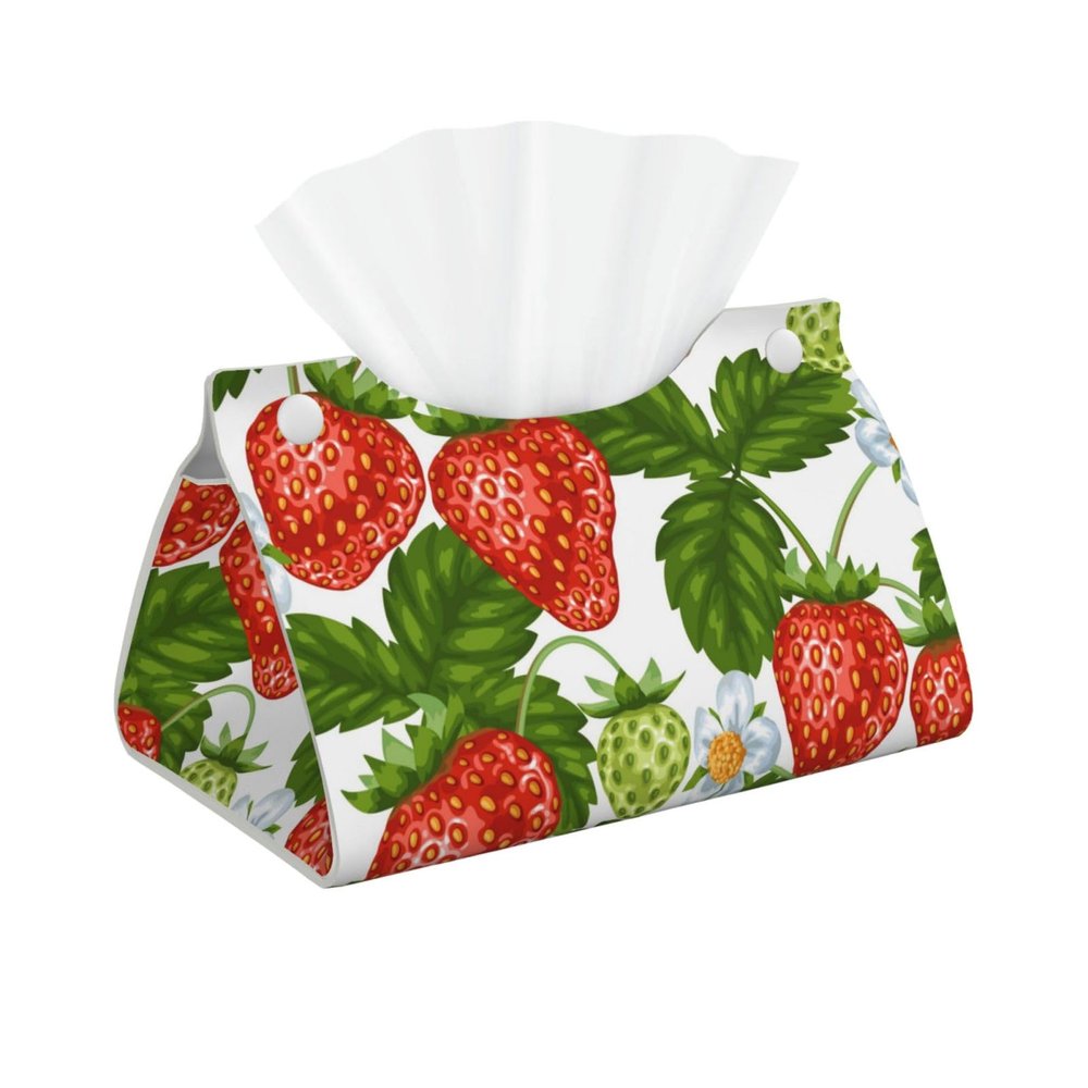 Red Strawberry and Flowers Tissue Box Cover Tissue Box Holder for Living Room Kitchen Bathroom Toilet Table Desk Home Office Countertop Car