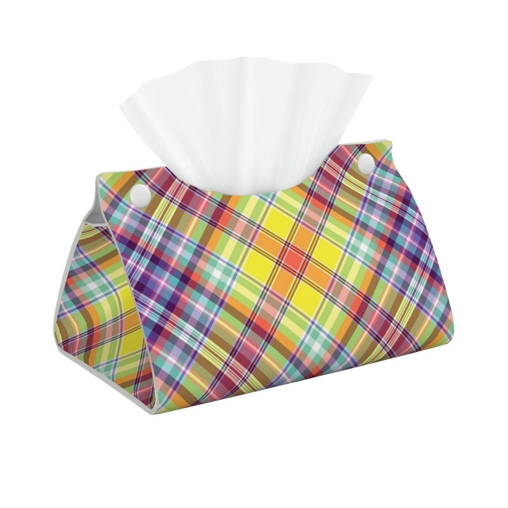 Violet Yellow Green Checkered Tissue Box Cover, Tissue Box Holder, Facial Box Cover for Storage on Bathroom Vanity, Countertop, Bedroom Dresser