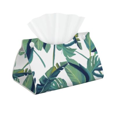 Plants Leaves Tissue Box Cover, PVC Leather Tissue Box Holder Napkins Box Covers for Home/Office/Car Decoration