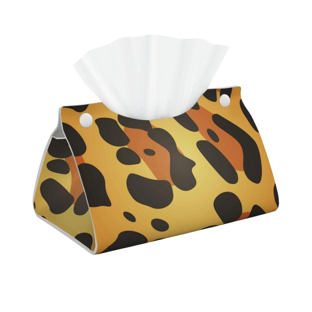 Animal Leopard Print Tissue Box Cover, PVC Leather Tissue Box Holder Napkins Box Covers for Home/Office/Car Decoration