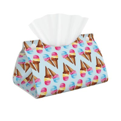 Ice Cream Tissue Box Cover PVC Leather Facial Tissue Dispenser Box Holder for Dresser Bathroom Decorative