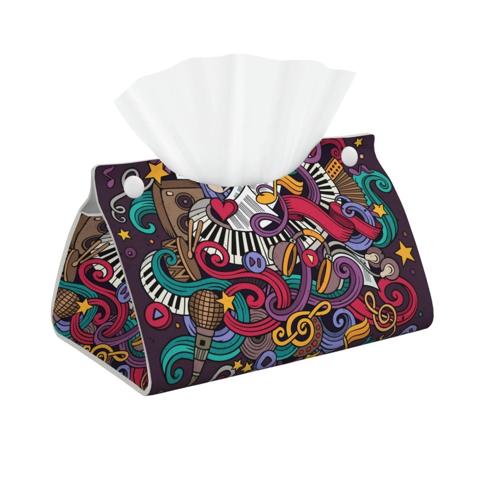 Retro Music Tissue Box Cover, Tissue Box Holder for Tabletop Desk, Decorative Box Covers, Accessories for Home Car Office