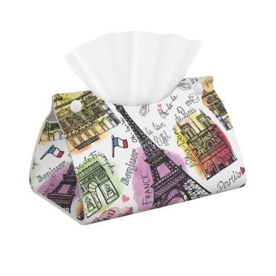 Watercolor Paris Landmarks Tissue Box Cover, Tissue Box Holder for Tabletop Desk, Decorative Box Covers, Accessories for Home Car Office