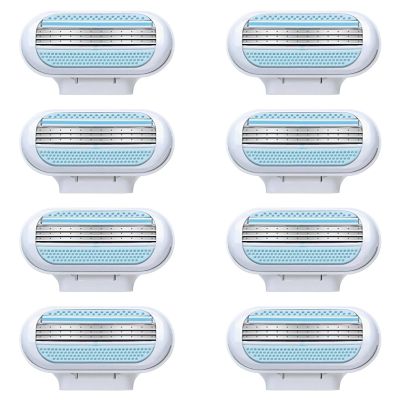 8 Pack Women's Razor Blades Refills Compatible with Gillette Venus Extra Smooth Razor, 3-Layer Blade Design, Pivoting Head, Easy to Replace, Effortless Glide, Washable (Blue)
