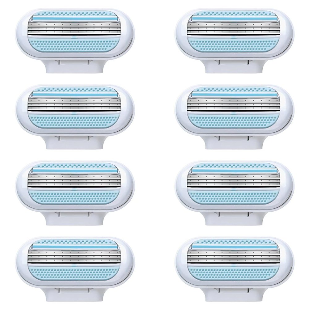8 Pack Women's Razor Blades Refills Compatible with Gillette Venus Extra Smooth Razor, 3-Layer Blade Design, Pivoting Head, Easy to Replace, Effortless Glide, Washable (Blue)