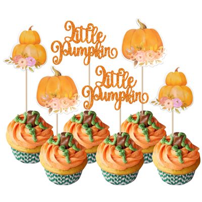 Rsstarxi 36 Pack Little Pumpkin Cupcake Toppers Pumpkin Baby Shower Decorations Pumpkin Birthday Cupcake Picks for Fall Baby Shower Party Cake Decorations Orange