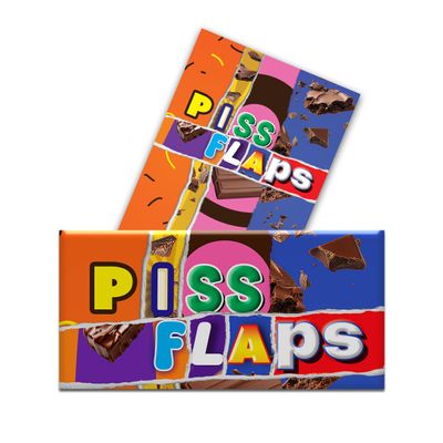 2 x Piss Flaps Funny Chocolate Novelty Wrappers Insults Joke Valentines Fathers Mothers Day Secret Santa Gift Present Rude (Chocolate Bar Not Included)