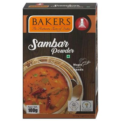 Bakers Sambar Masala Powder, Authentic Spice Blend for Flavorful Sambar, Premium Quality Seasoning for South Indian Dishes - 100g (Pack Of 1)