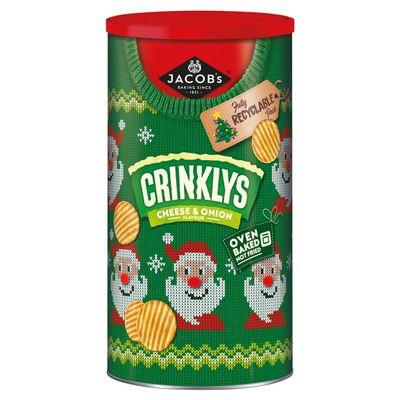 JACOB'S Crinklys Cheese and Onion Baked Snacks, Christmas Tub, Perfect for Sharing, 200 g (Pack of 1)