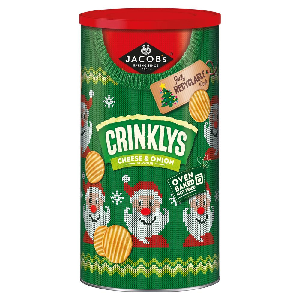 JACOB'S Crinklys Cheese and Onion Baked Snacks, Christmas Tub, Perfect for Sharing, 200 g (Pack of 1)