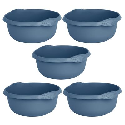 28cm Round Plastic Washing Up Bowl with Integral Handle, 5L Capacity, Midnight Navy Durable and Convenient, Ideal for Kitchens, Laundry, and Cleaning Tasks (Set of 5)
