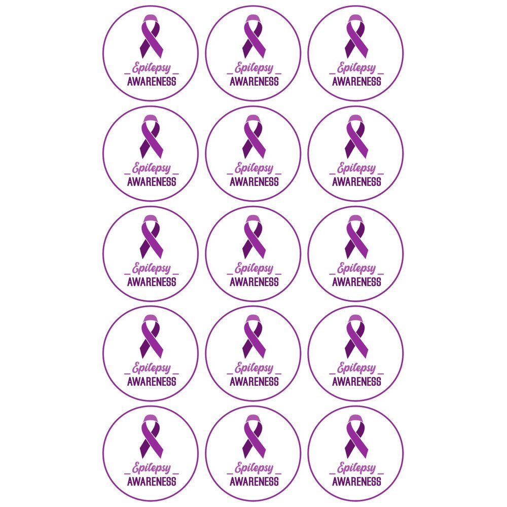 15 x Epilepsy Awareness Ribbon Edible Wafer or Icing Cupcake Toppers Fun Party Cake Decorations Perfect For Brownies Cookies Muffins & More! (Edible Wafer Card)