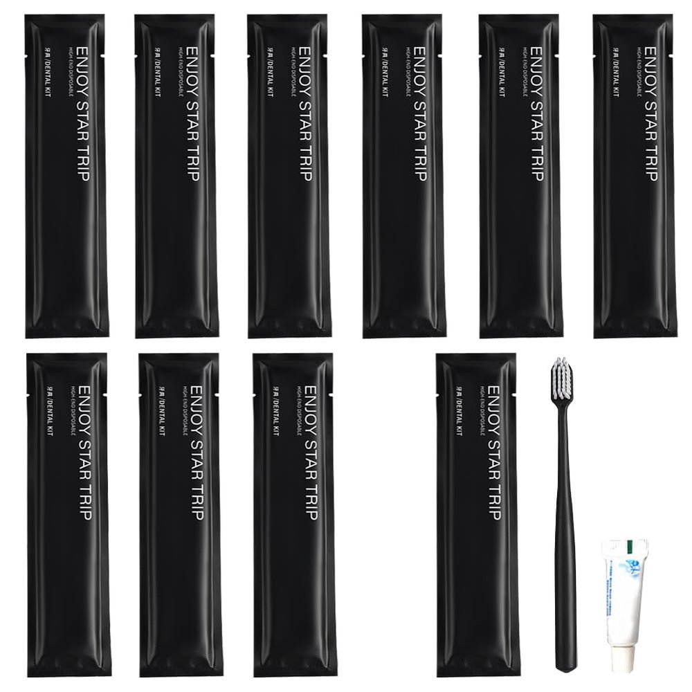 10Pcs Individually Wrapped Disposable Toothbrushes with Toothpaste,Ensure Clean and Hygienic,Soft Bristles Tooth Brushes for Dental Care, Travel Toothbrush for Home Hotel Travel (Black, One Size)