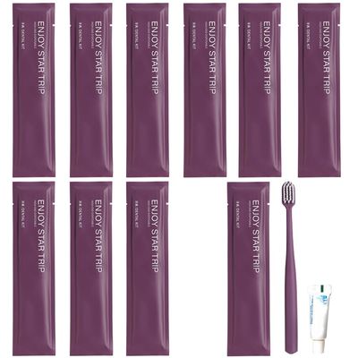 10Pcs Individually Wrapped Disposable Toothbrushes with Toothpaste,Ensure Clean and Hygienic,Soft Bristles Tooth Brushes for Dental Care, Travel Toothbrush for Home Hotel Travel (Purple, One Size)