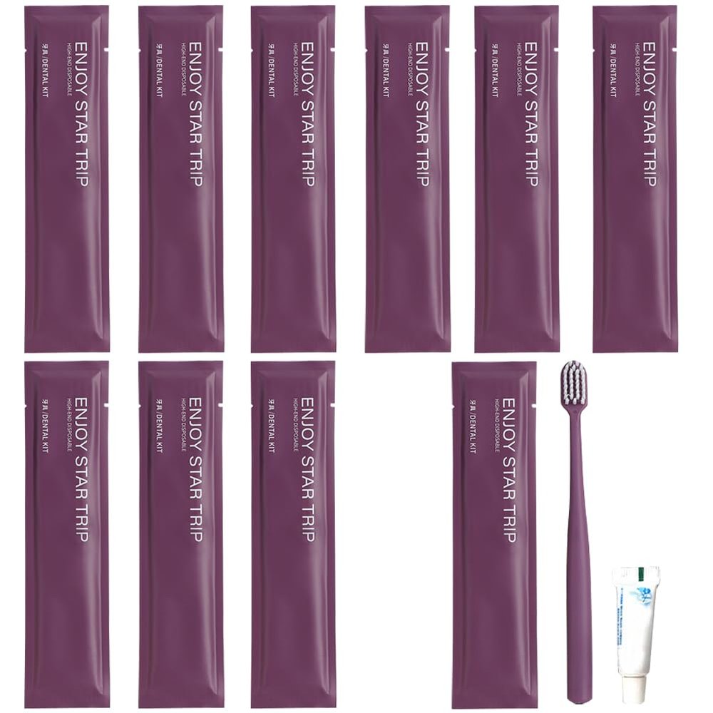 10Pcs Individually Wrapped Disposable Toothbrushes with Toothpaste,Ensure Clean and Hygienic,Soft Bristles Tooth Brushes for Dental Care, Travel Toothbrush for Home Hotel Travel (Purple, One Size)