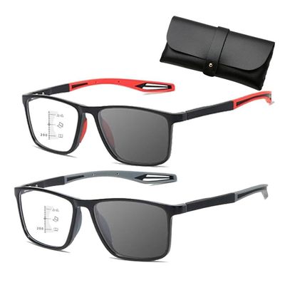Sports Tr Square Frame Ultra-Light Anti-Blue Light Reading Glasses,Ultra Lightweight Reading Glasses for Men, Anti Glare/Fatigue (Gray+Red,2.5 x)