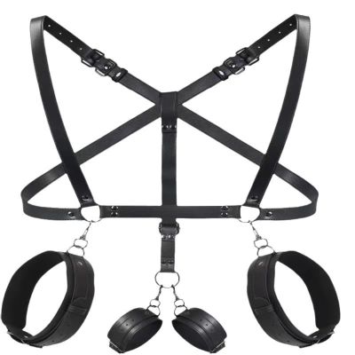 Black body corset with adjustable leather sling straps