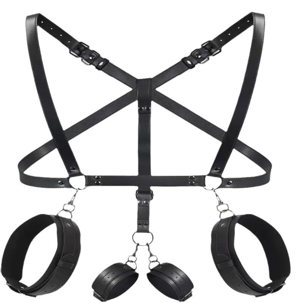 Black body corset with adjustable leather sling straps