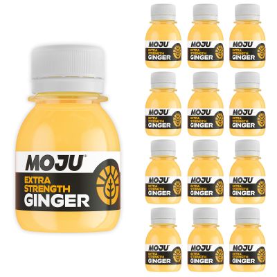 MOJU Extra Strength Ginger Shot Bottles (12 x 60ml) Immune Support, Natural Ingredients, No Added Sugars or Sweeteners, Vegan, Ginger Shots, Your Natural Daily Wake Up or Your Afternoon Pick Me Up