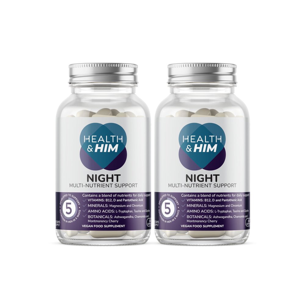 Health & Him Night Supplements for Men - 2 Months Supply of 60 Night Capsules - Men's Multivitamin with Magnesium, Ashwagandha & Chamomile - Vegan, Gluten-Free