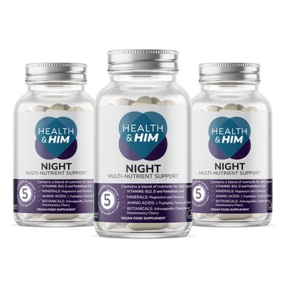 Health & Him Night Supplements for Men - 3 Months Supply of 60 Night Capsules - Men's Multivitamin with Magnesium, Ashwagandha & Chamomile - Vegan, Gluten-Free