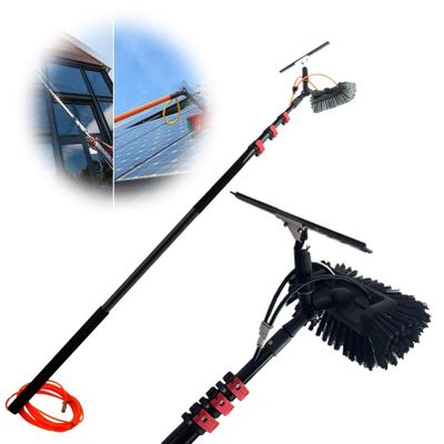 5-12m Window Cleaning Pole with Telescopic Brush with Water On Pole, Extends To Clean Roofs, Clean Photovoltaic and Solar Panels, 5.4m#18ft,12M/39FT