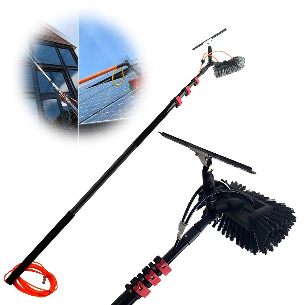 5-12m Window Cleaning Pole with Telescopic Brush with Water On Pole, Extends To Clean Roofs, Clean Photovoltaic and Solar Panels, 5.4m#18ft,12M/39FT