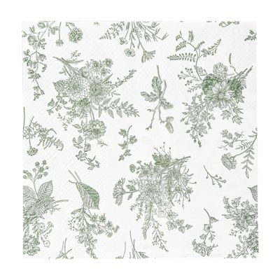 100 Floral Cocktail Napkins Sage Green White Toile Paper Napkins Vintage Green Flower Bouquet Disposable Hand Towels for Bridal Baby Shower Christmas Tea Party Supplies Table Decor (Sage Green)