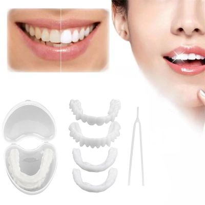 Wttfc Clip in Veneers Teeth, 2 Pairs Snap on Veneers False Teeth, Top and Bottom Instant Veneers Dentures, Smile Natural Shade Fake Teeth Veneers for Men Women Teeth Whitening Cover Imperfect Teeth