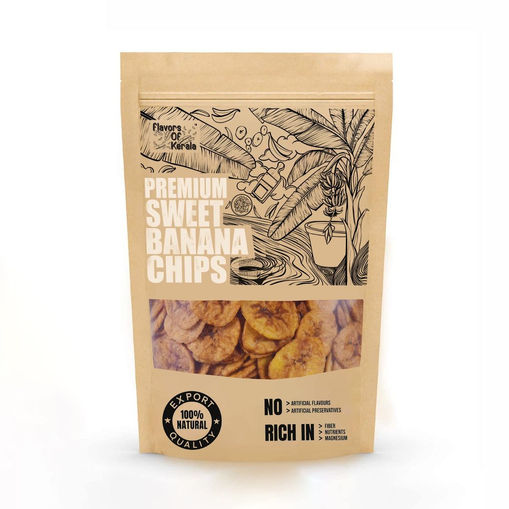 FLAVORS OF KERALA (FOK) Premium Kerala Sweet Banana Chips in Coconut Oil, 200g|0.44 lb| No Added Sugar or Sweeteners | Naturally Sweet |