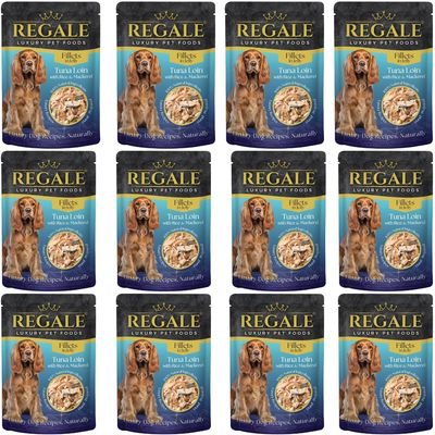 Fillets in Jelly - Pack of 12 x 100g - Tuna Loin with Rice & Mackerel - Give your pooch the royal treatment with Tuna Fillets with Rice & Mackerel in Jelly.