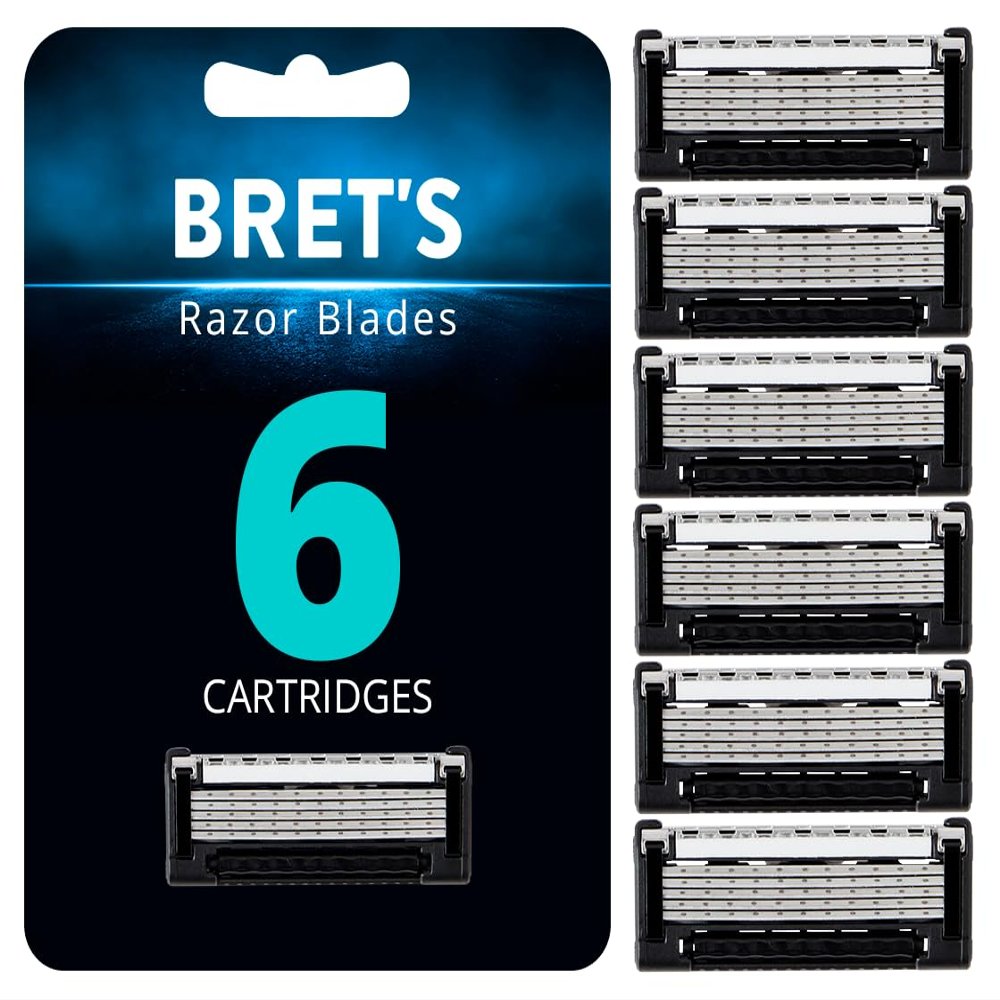 Brets Razor Blades for Men  Precision Trimmer Razors Steel Blades with Friction-Free Rollatek Technology  Eco-Friendly Blades without Handle for Comfort & Long-Lasting Smooth Shave - Pack of 6