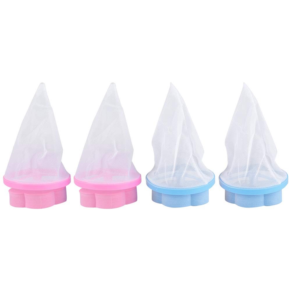 4Pcs Washing Machine Hair Filter Washing Mesh Bags, Cute Reusable Floating Laundry Lint Pet Hair Remover Filter Mesh Bag for Machine Blue and