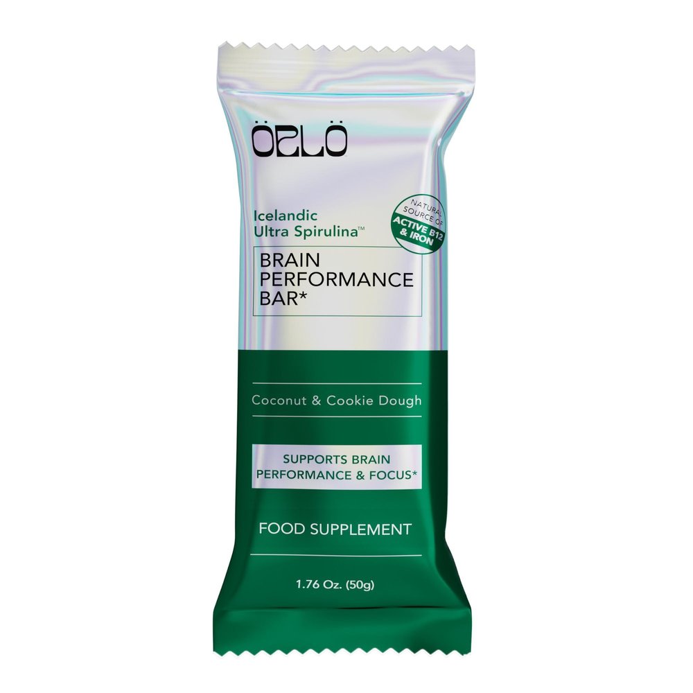 ORLO BRAIN PERFORMANCE BAR Vegan Protein Bars for Brain & Energy Support Focus & Memory, Pre & Post Workout Recovery Gluten Free Snack with L-Theanine, Lions Mane, Spirulina & More (SINGLE BAR)