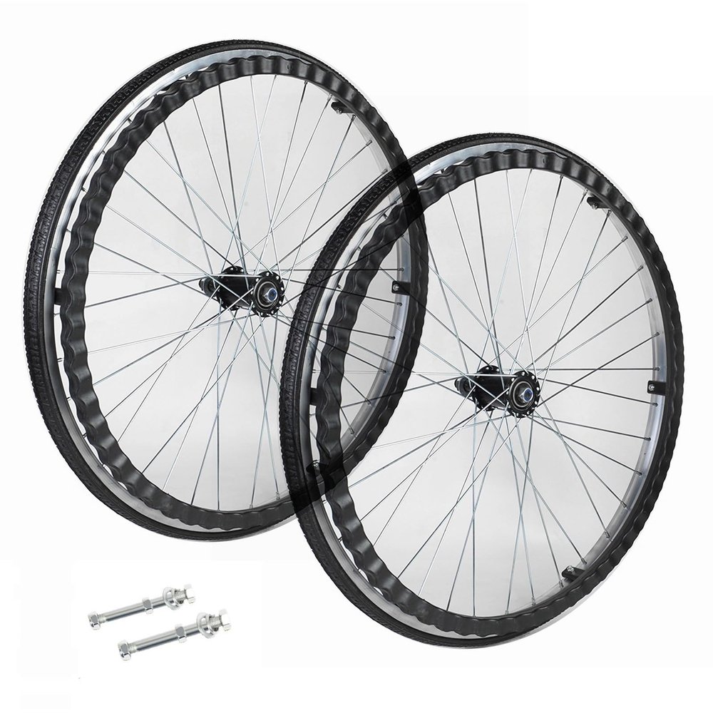 24 Inch Rear Wheels for Manual Wheelchairs, Solid Anti-Slip Tire Construction, Polyurethane Aluminum Alloy Hub Wheel, with Threaded Stem for Disabled Vehicles(Black)